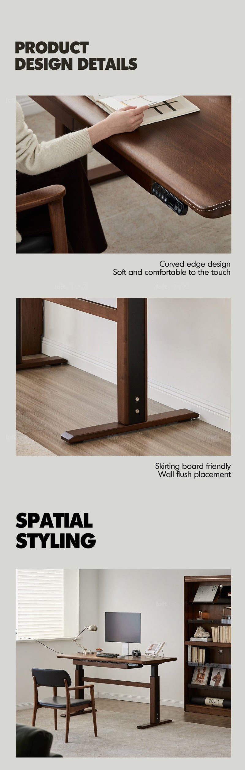 Japandi Walnut Wood Electric Height Adjustable Study Table CLOUD LIFTING More Details and Instruction_12