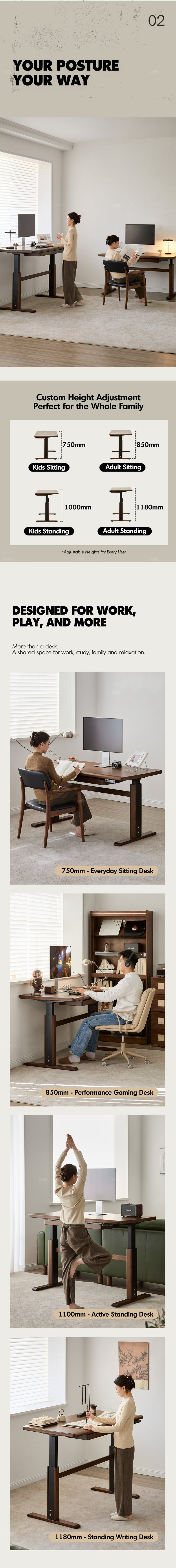 Japandi Walnut Wood Electric Height Adjustable Study Table CLOUD LIFTING More Details and Instruction_3