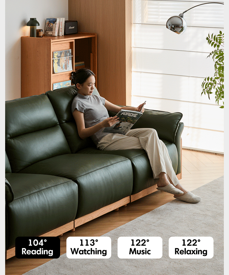 Scandinavian Cherry Wood Genuine Leather Electric Recliner 3 Seater Sofa EDGELESS More Details and Instruction_2