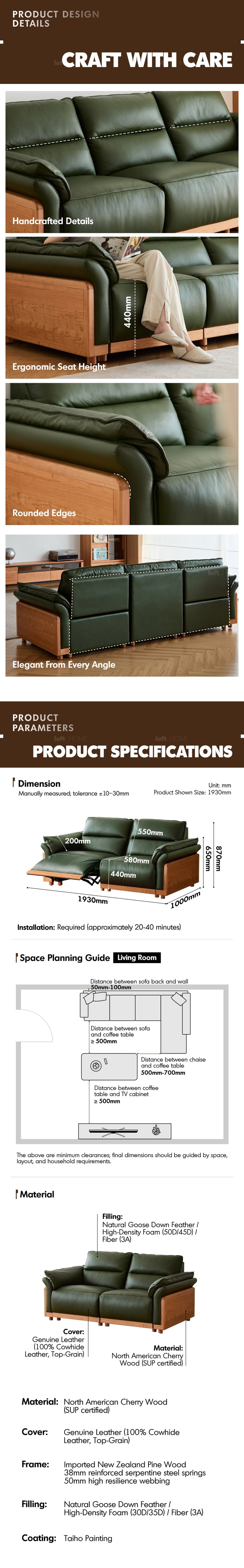 Scandinavian Cherry Wood Genuine Leather Electric Recliner 3 Seater Sofa EDGELESS More Details and Instruction_8