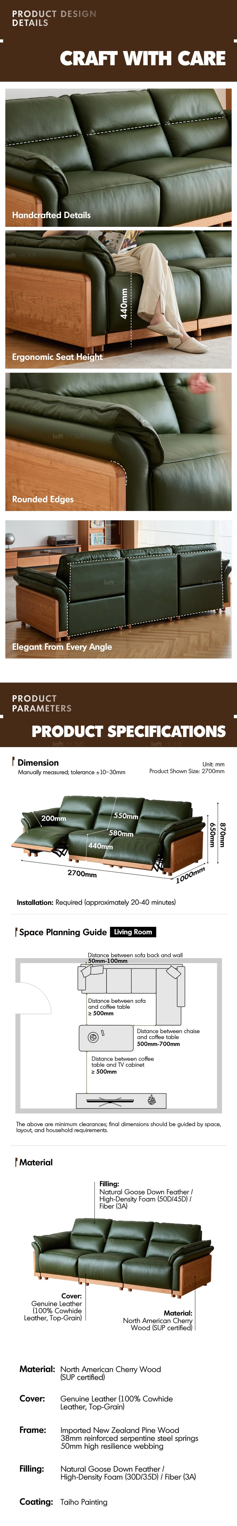 Scandinavian Cherry Wood Genuine Leather Electric Recliner 4 Seater Sofa EDGELESS More Details and Instruction_8