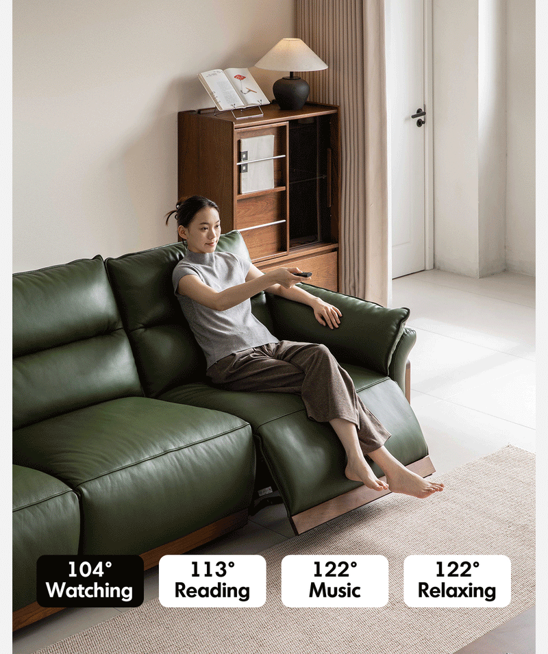 Japandi Walnut Wood Genuine Leather Electric Recliner 3 Seater Sofa EDGELESS More Details and Instruction_2