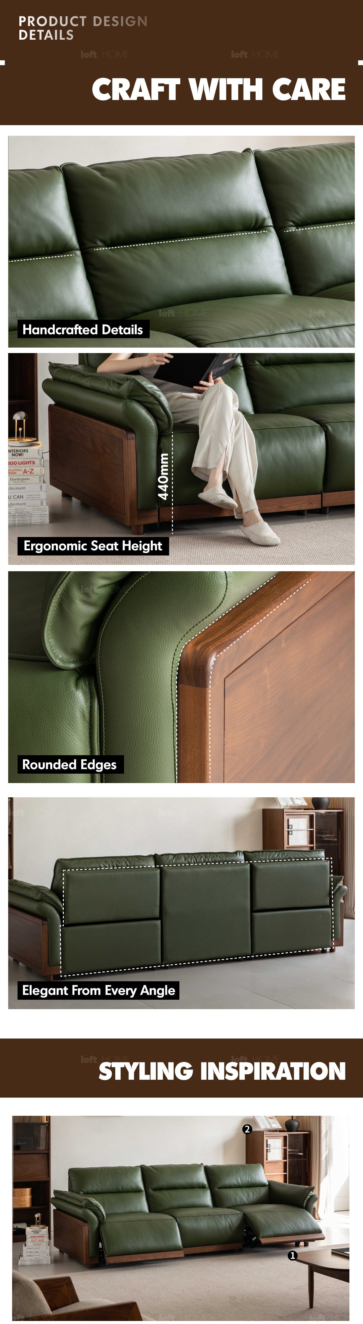 Japandi Walnut Wood Genuine Leather Electric Recliner 4 Seater Sofa EDGELESS More Details and Instruction_8