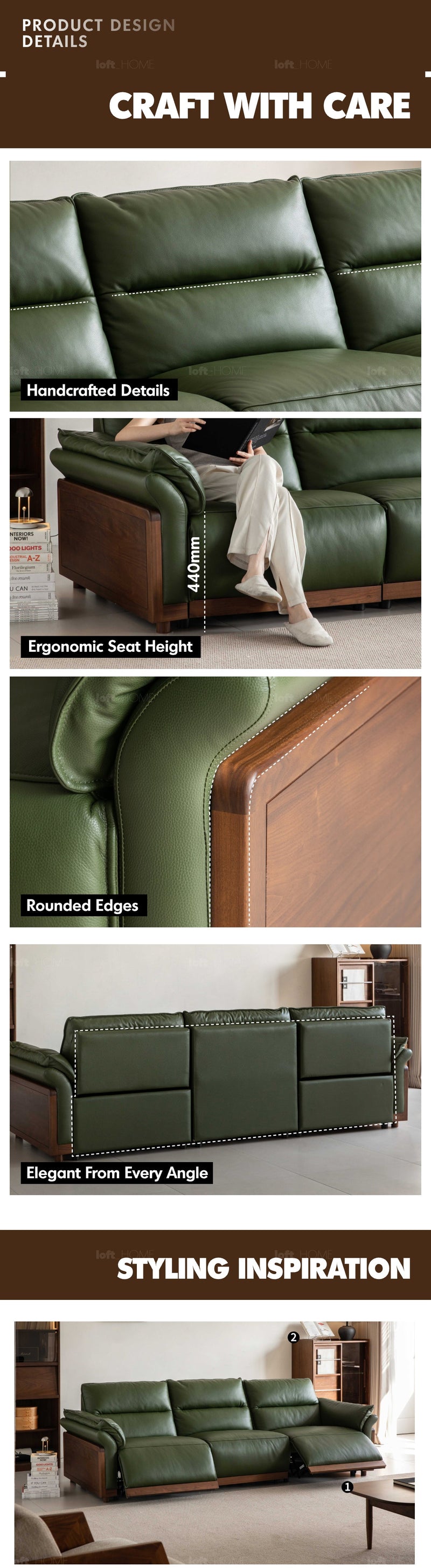 Japandi Walnut Wood Genuine Leather Electric Recliner 3 Seater Sofa EDGELESS More Details and Instruction_8