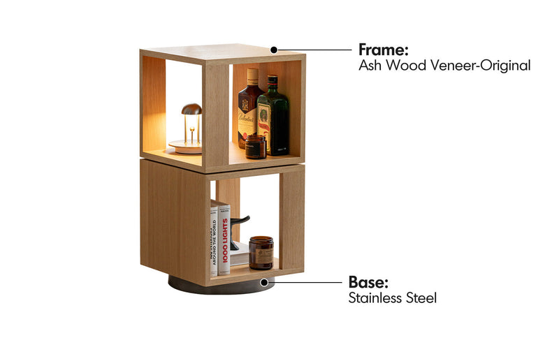 Minimalist Ash Wood Veneer Revolving Side Table AXEL Material Details Chart