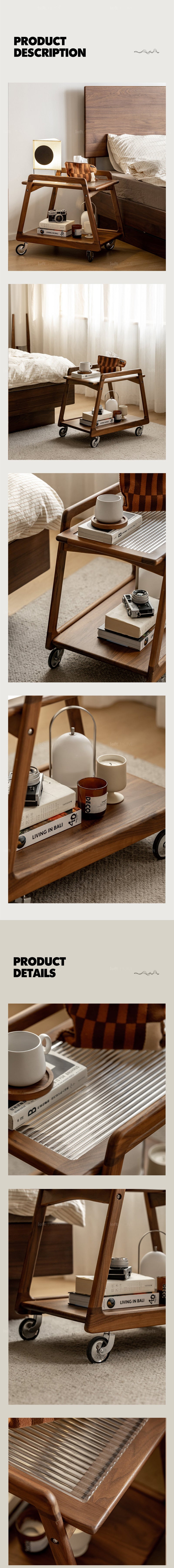 Japandi Walnut Wood Wheeled Trolley Side Table YOYO More Details and Instruction