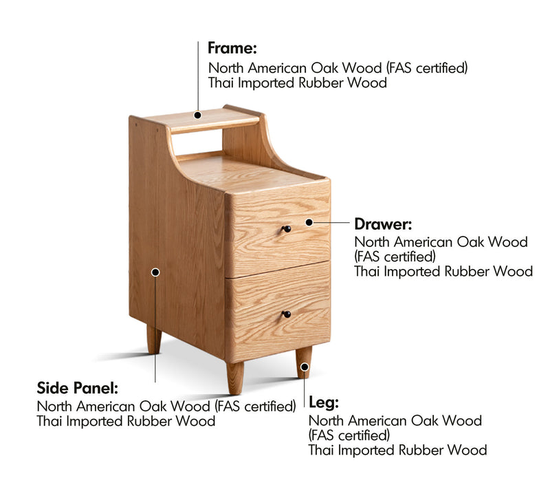 Scandinavian Wood Side Table BESIDE Material Details Chart