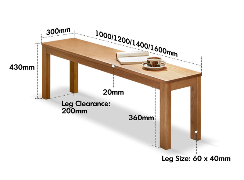 Scandinavian Wood Dining Bench BRICO Size Chart