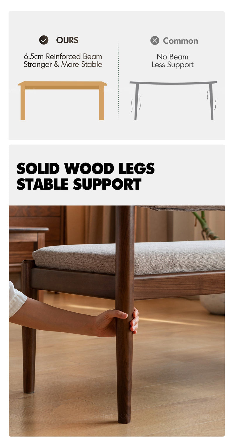 Japandi Oak Wood Mixed Weave Fabric Dining Bench PILLAR WALNUT More Details and Instruction_5