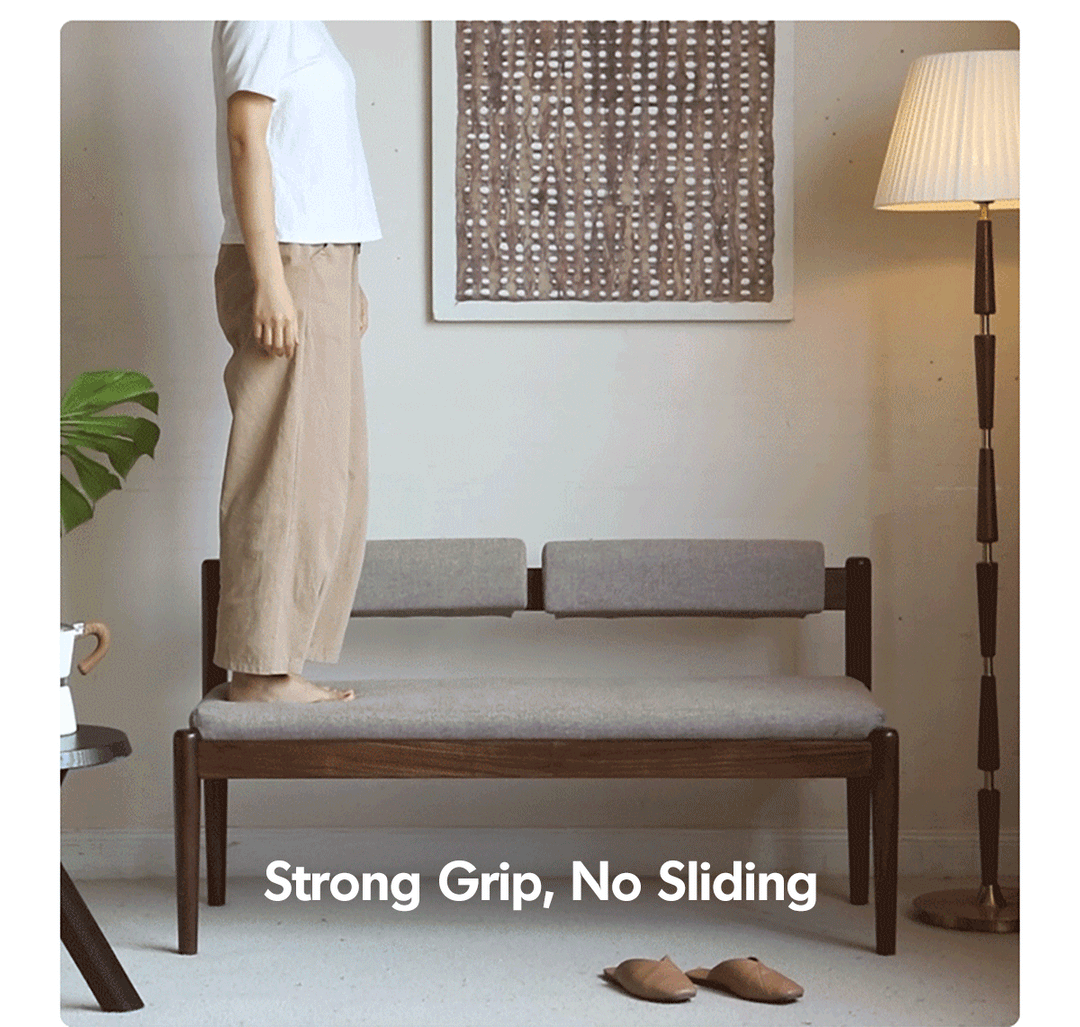 Japandi Oak Wood Mixed Weave Fabric Dining Bench PILLAR WALNUT