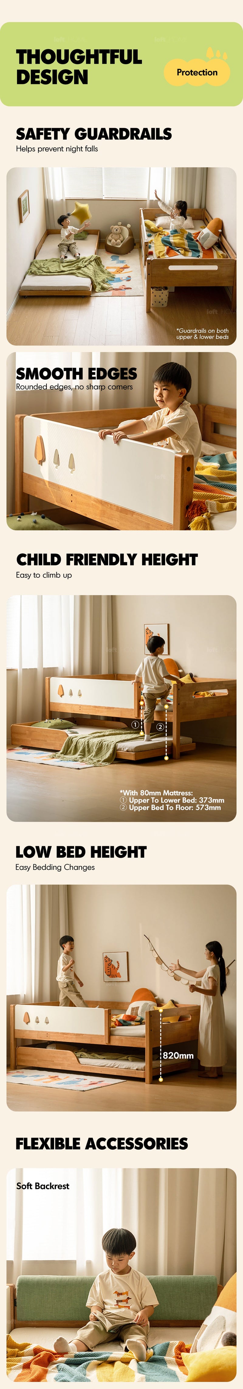 more product details and feature of Scandinavian Rubber Wood Kids Bunk Bed VIREO