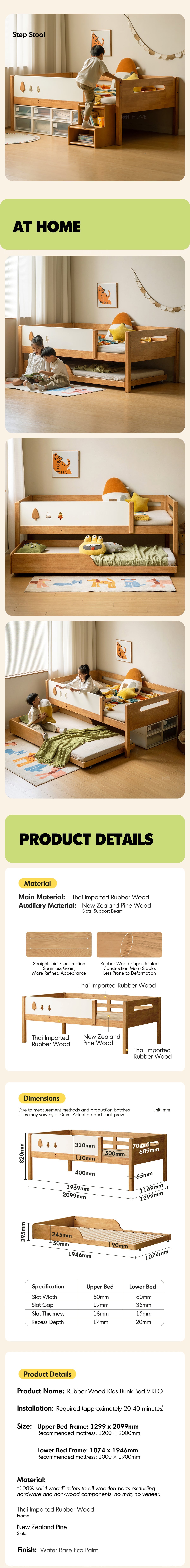 more product details and feature of Scandinavian Rubber Wood Kids Bunk Bed VIREO