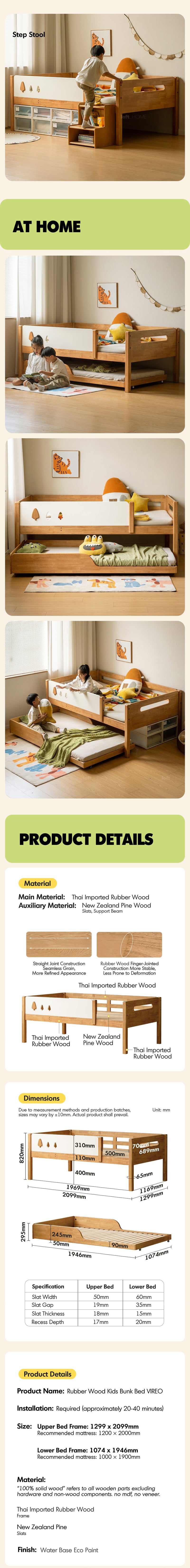 more product details and feature of Scandinavian Rubber Wood Kids Bunk Bed VIREO