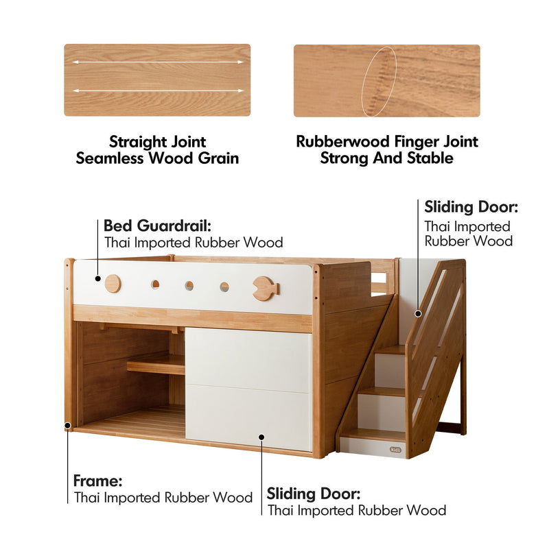 more material details of Scandinavian Rubber Wood Kids Storage Bed LUNOR