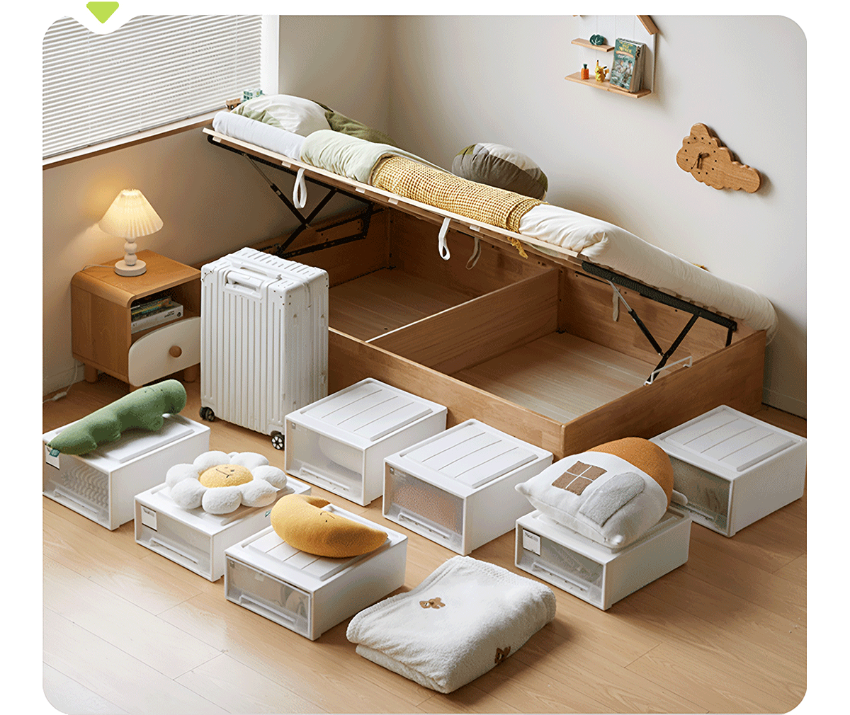 more product details and feature of Scandinavian Rubber Wood Kids Storage Bed MIREO