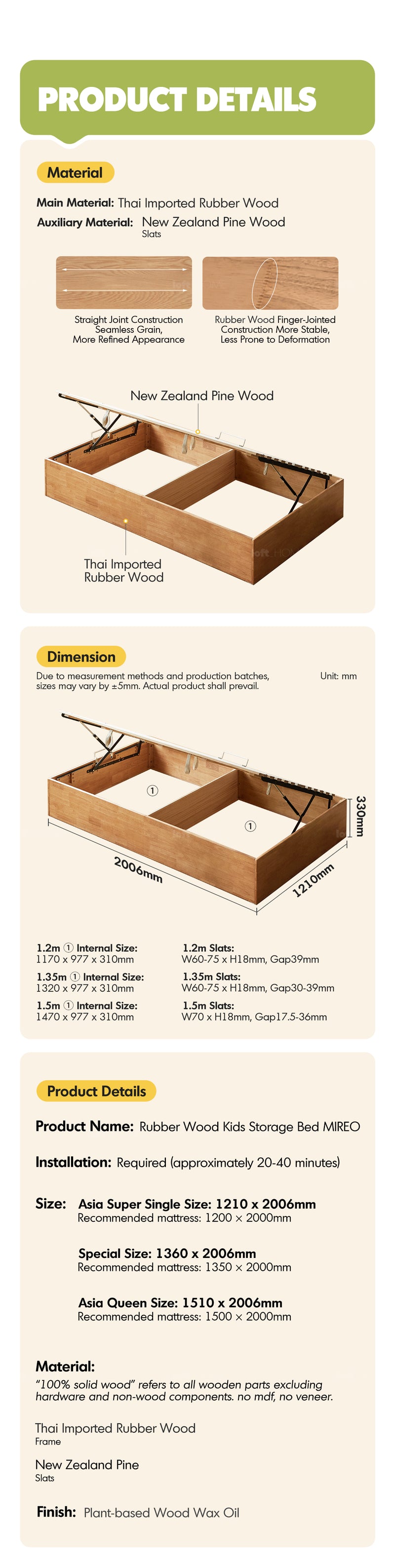Scandinavian Rubber Wood Kids Storage Bed MIREO More Details and Instruction_5
