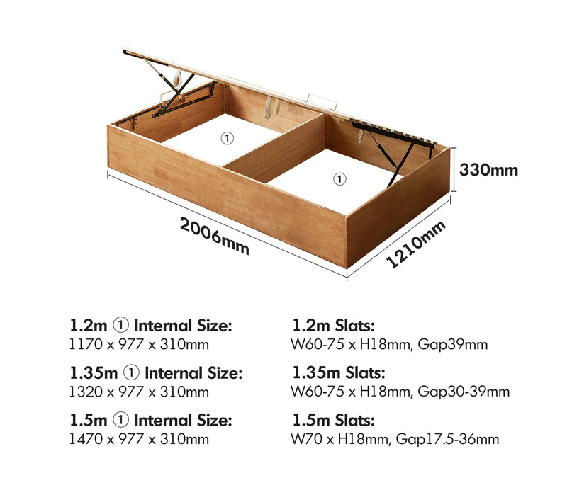 dimension detail diagram of Scandinavian Rubber Wood Kids Storage Bed MIREO