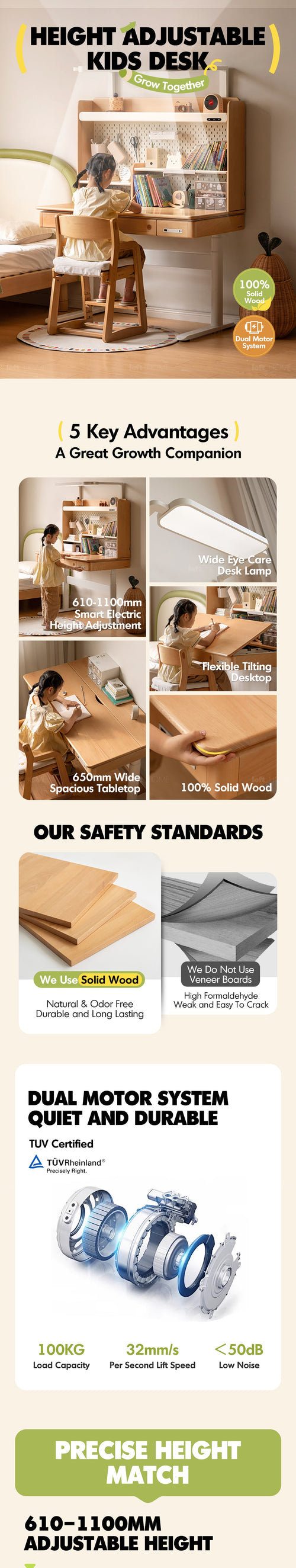 Scandinavian Beech Wood Electric Height Adjustable Kids Study Table With Intergrated LED Light ORBITA Good to Know Preview-1