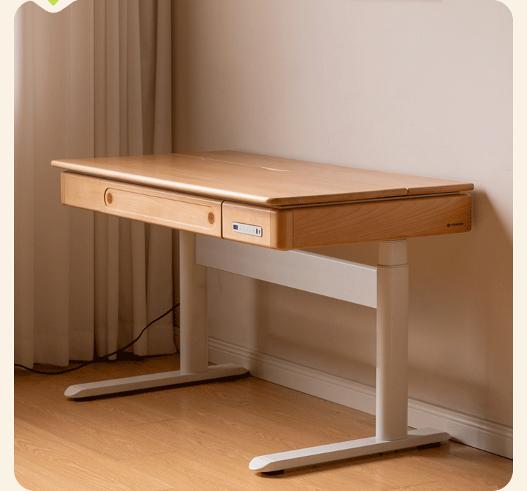 Scandinavian Beech Wood Electric Height Adjustable Kids Study Table With Intergrated LED Light ORBITA