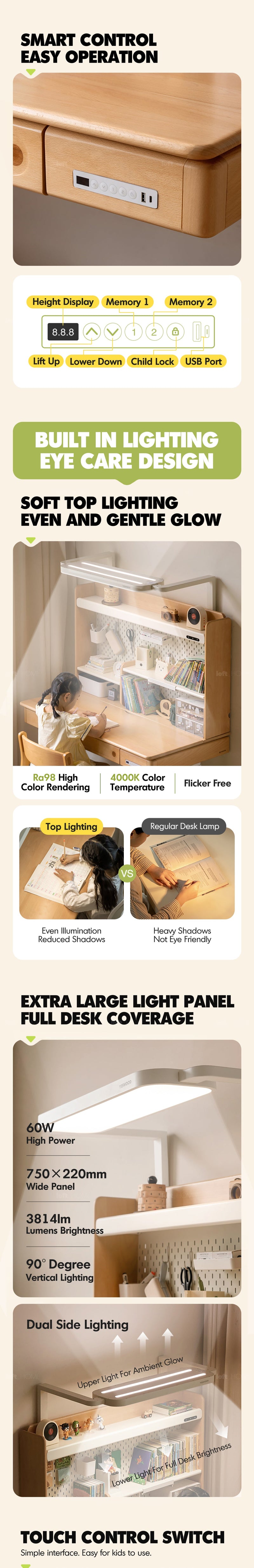 Scandinavian Beech Wood Electric Height Adjustable Kids Study Table With Intergrated LED Light ORBITA More Details and Instruction_3