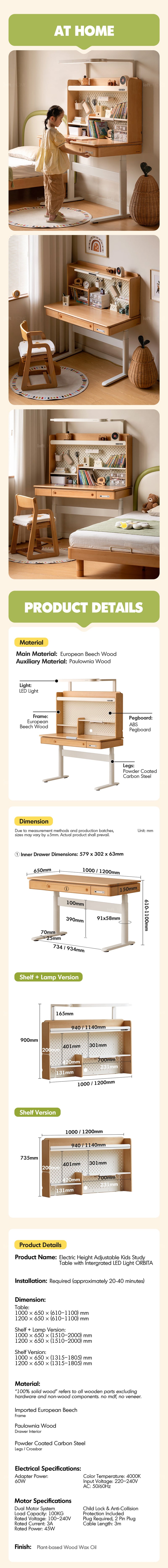 Scandinavian Beech Wood Electric Height Adjustable Kids Study Table With Intergrated LED Light ORBITA More Details and Instruction_8