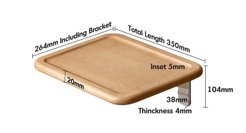 dimension detail diagram of Scandinavian Beech Wood Bedside Floating Shelf PLENI