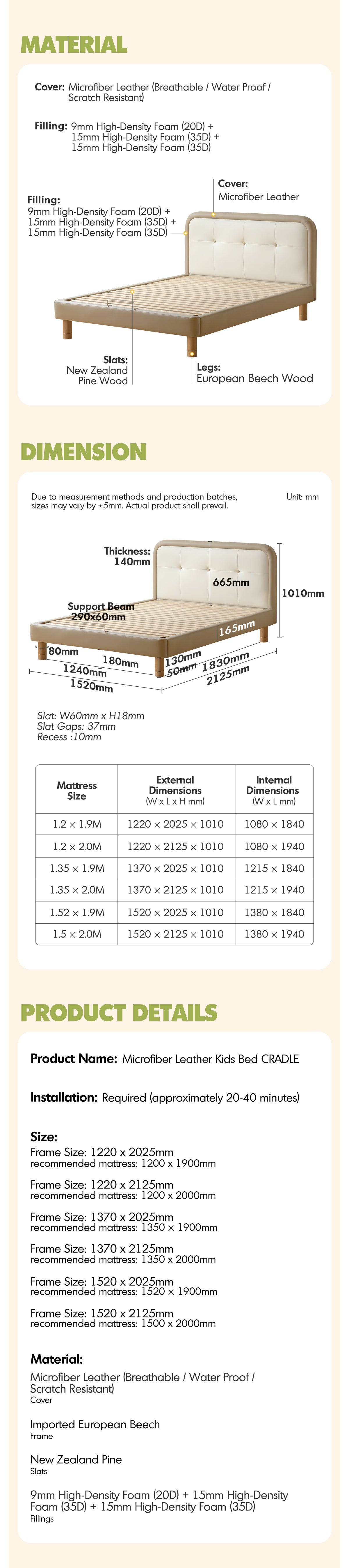 Modern Microfiber Leather Kids Bed CRADLE More Details and Instruction_10