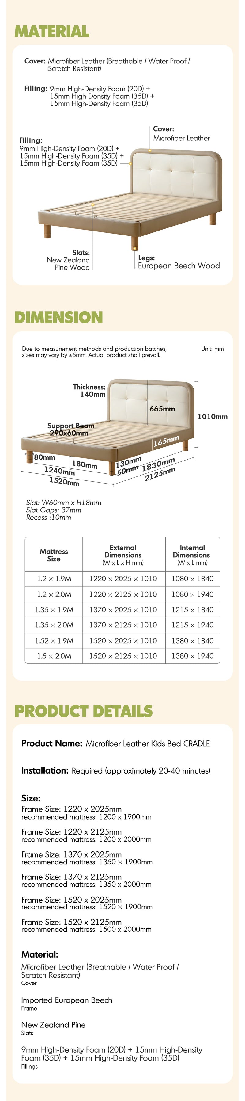 Modern Microfiber Leather Kids Bed CRADLE More Details and Instruction_10