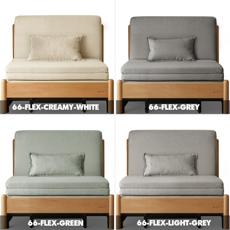 more color details of Scandinavian Beech Wood Cotton Fabric Recliner 2 Seater Sofa Bed FLEX