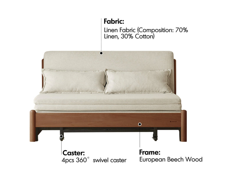more material details of Scandinavian Beech Wood Cotton Fabric Recliner 2 Seater Sofa Bed FLEX