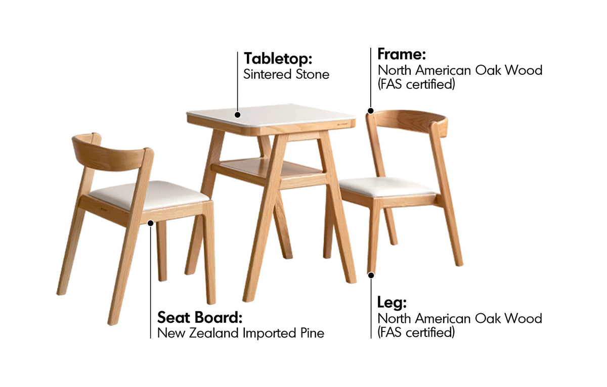 more material details of Scandinavian Oak Wood Sintered Stone Stackable Dining Table Set NOKI