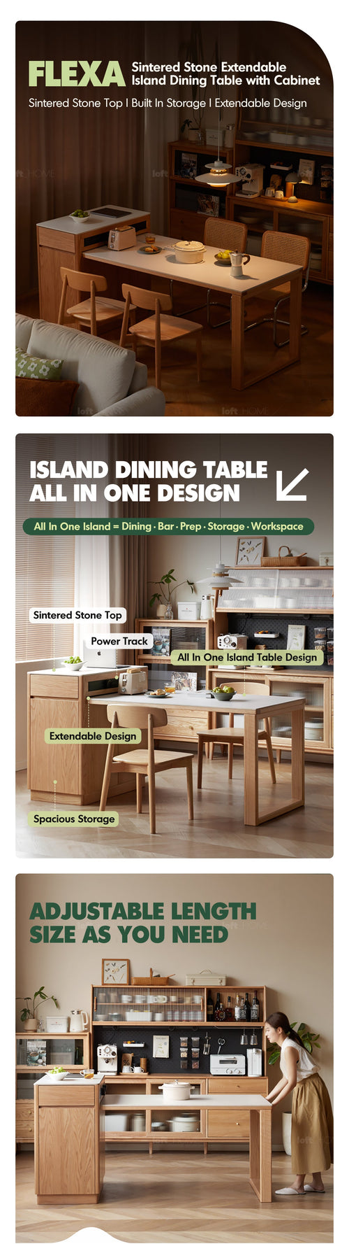 Scandinavian Oak Wood Sintered Stone Extendable Island Dining Table With Cabinet FLEXA Good to Know Preview-1
