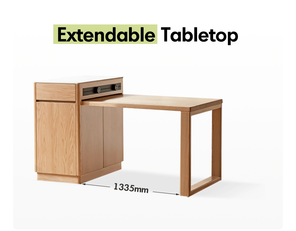 more product details and feature of Scandinavian Oak Wood Sintered Stone Extendable Island Dining Table With Cabinet FLEXA