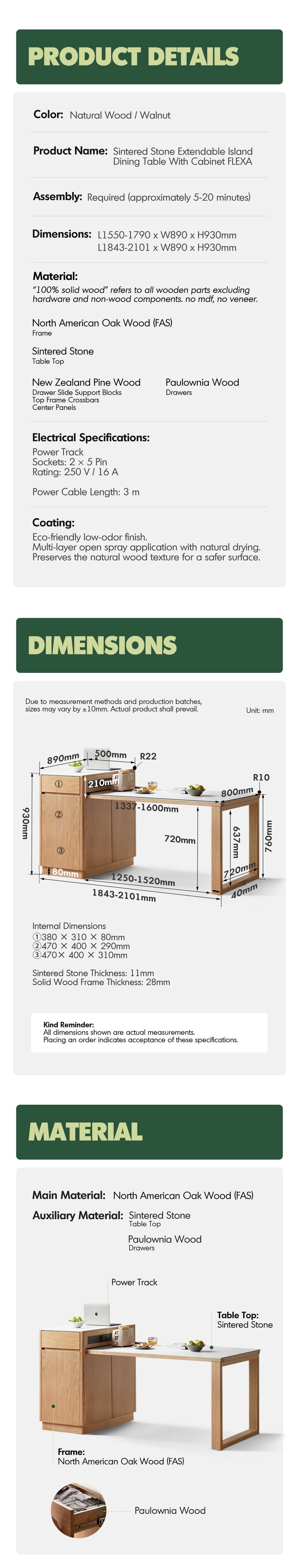 more product details and feature of Scandinavian Oak Wood Sintered Stone Extendable Island Dining Table With Cabinet FLEXA