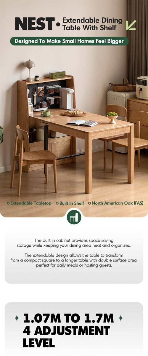 Scandinavian Oak Wood Extendable Dining Table With Shelf NEST Good to Know Preview-1