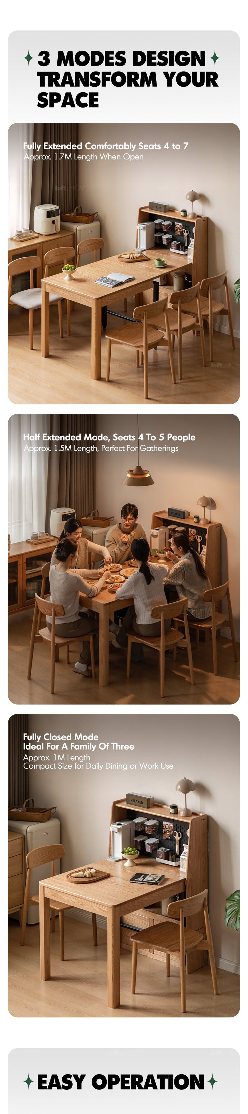 Scandinavian Oak Wood Extendable Dining Table With Shelf NEST More Details and Instruction_3