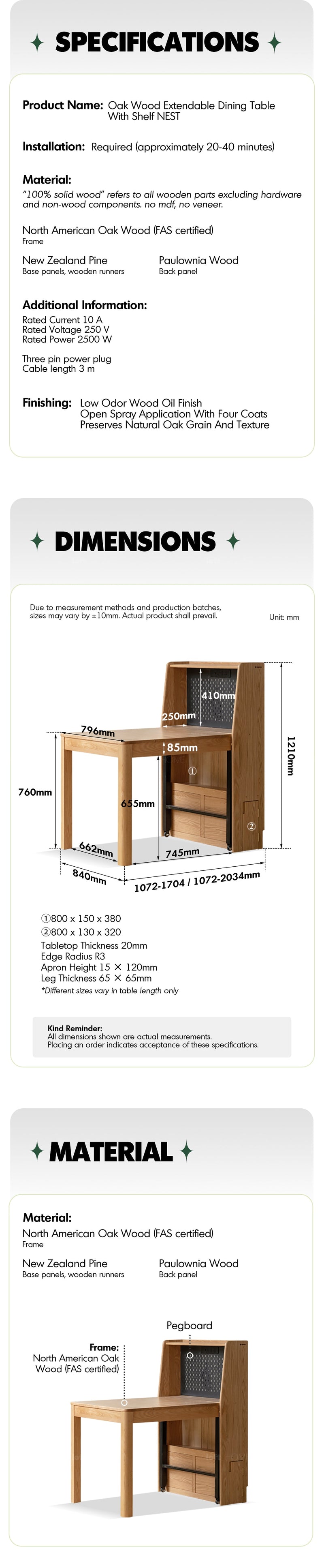 Scandinavian Oak Wood Extendable Dining Table With Shelf NEST More Details and Instruction_8