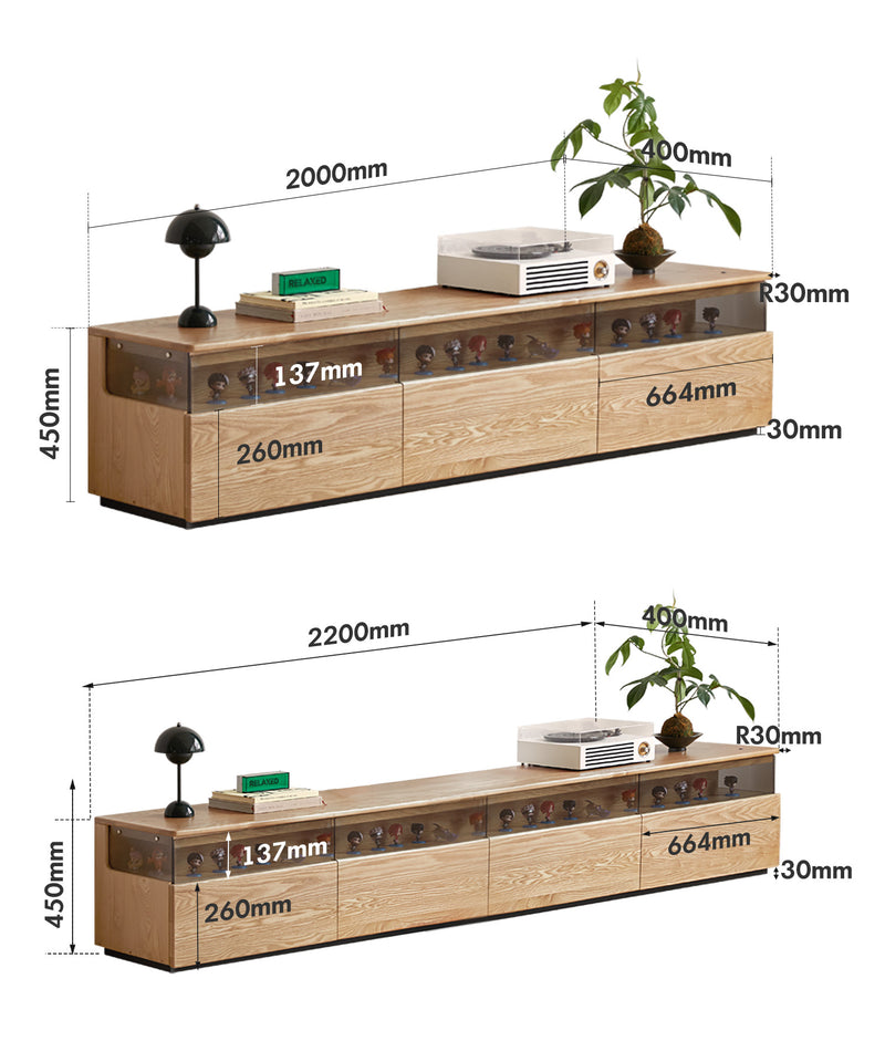 dimension detail diagram of Scandinavian Ash Wood TV Console CURATE