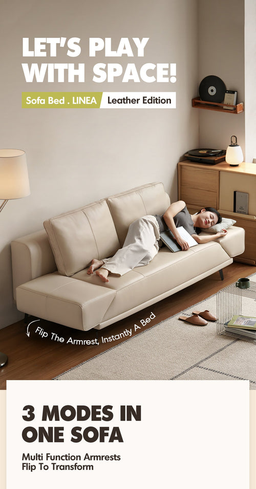 Modern Genuine Leather 2 Seater Sofa Bed LINEA Good to Know Preview-1