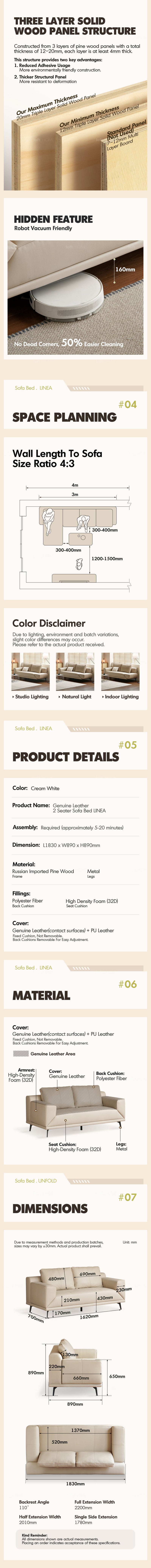 Modern Genuine Leather 2 Seater Sofa Bed LINEA More Details and Instruction_16