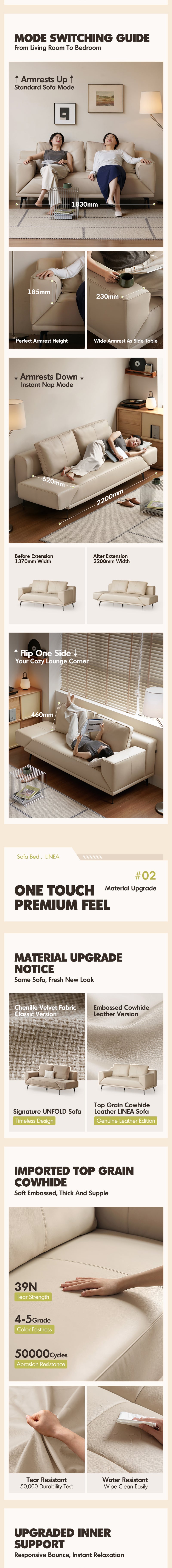 Modern Genuine Leather 2 Seater Sofa Bed LINEA More Details and Instruction_5