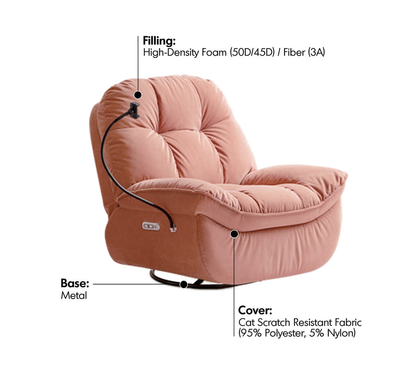 more material details of Cream Cat Scratch Resistant Fabric Electric Recliner 1 Seater Sofa With Phone Holder NESTA