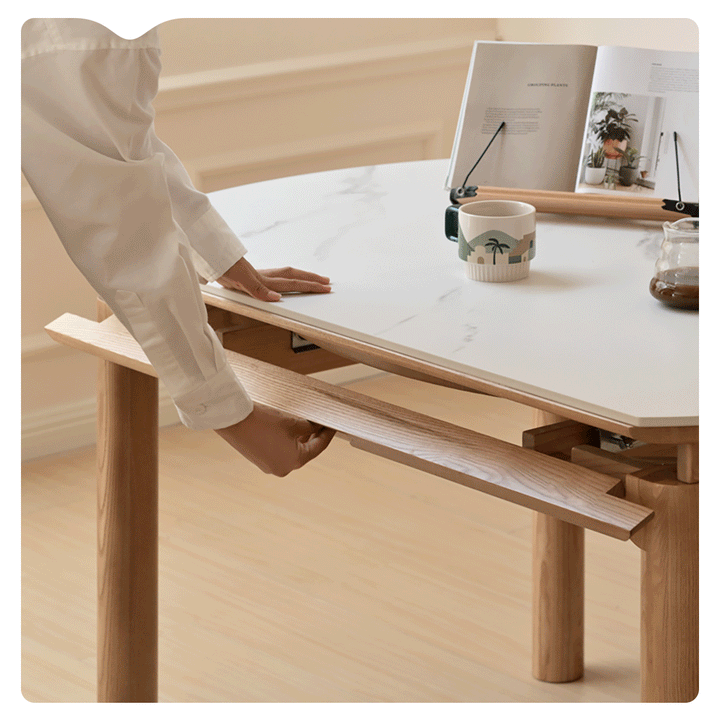 Scandinavian Oak Wood Sintered Stone Extendable Round Dining Table ORBIT