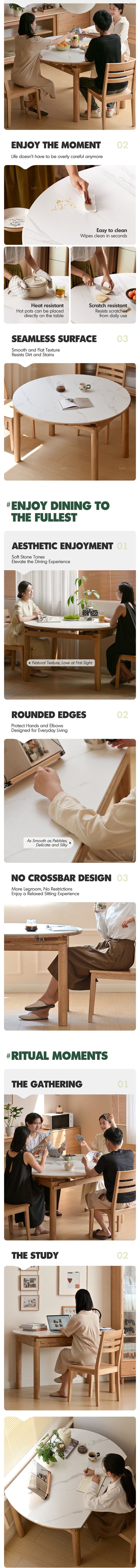 more product details and feature of Scandinavian Oak Wood Sintered Stone Extendable Round Dining Table ORBIT