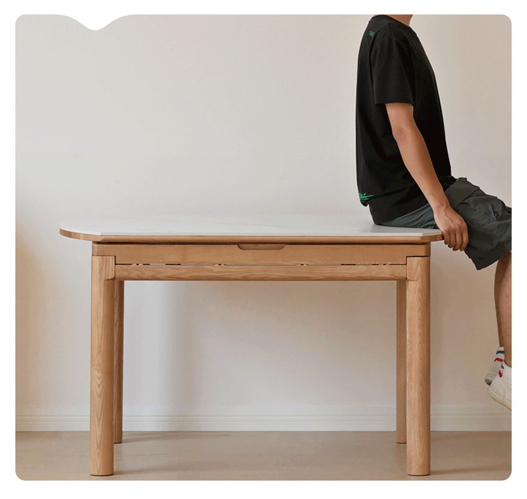 Scandinavian Oak Wood Sintered Stone Extendable Round Dining Table ORBIT