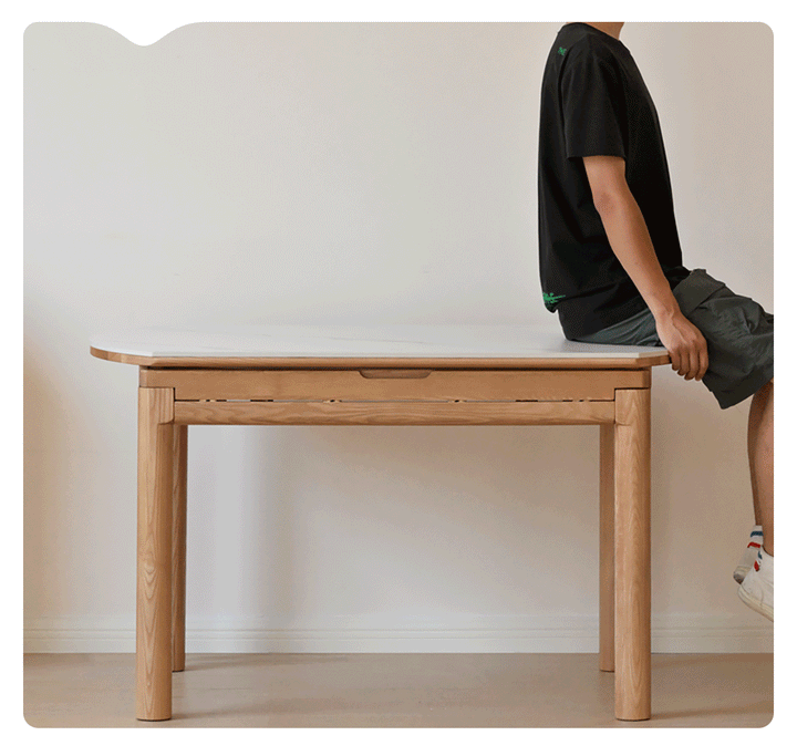 Scandinavian Oak Wood Sintered Stone Extendable Round Dining Table ORBIT