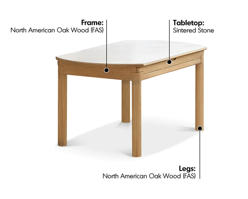 more material details of Scandinavian Oak Wood Sintered Stone Extendable Round Dining Table ORBIT