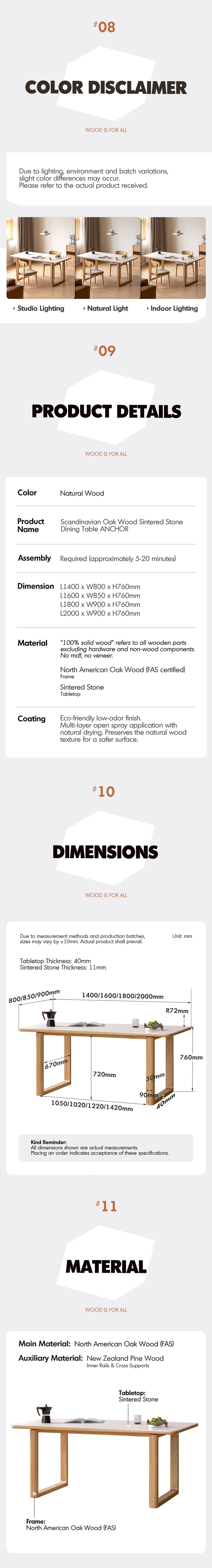 more product details and feature of Scandinavian Oak Wood Sintered Stone Dining Table ANCHOR