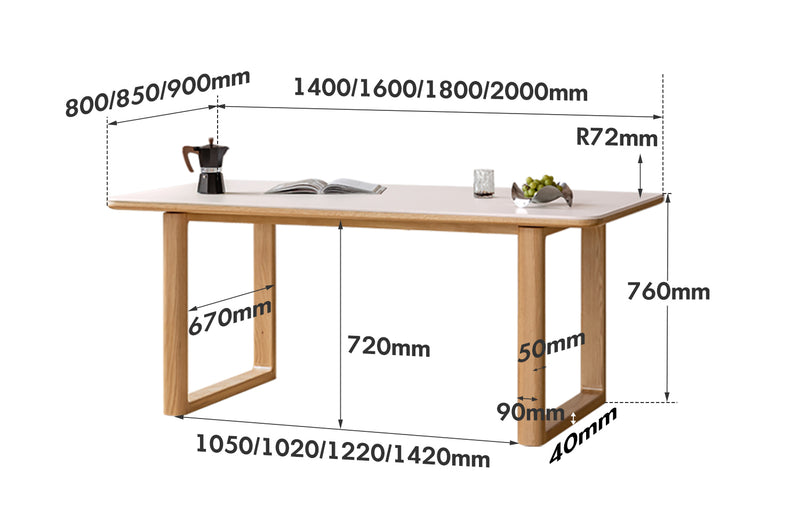 Scandinavian Oak Wood Sintered Stone Dining Table ANCHOR Size Chart