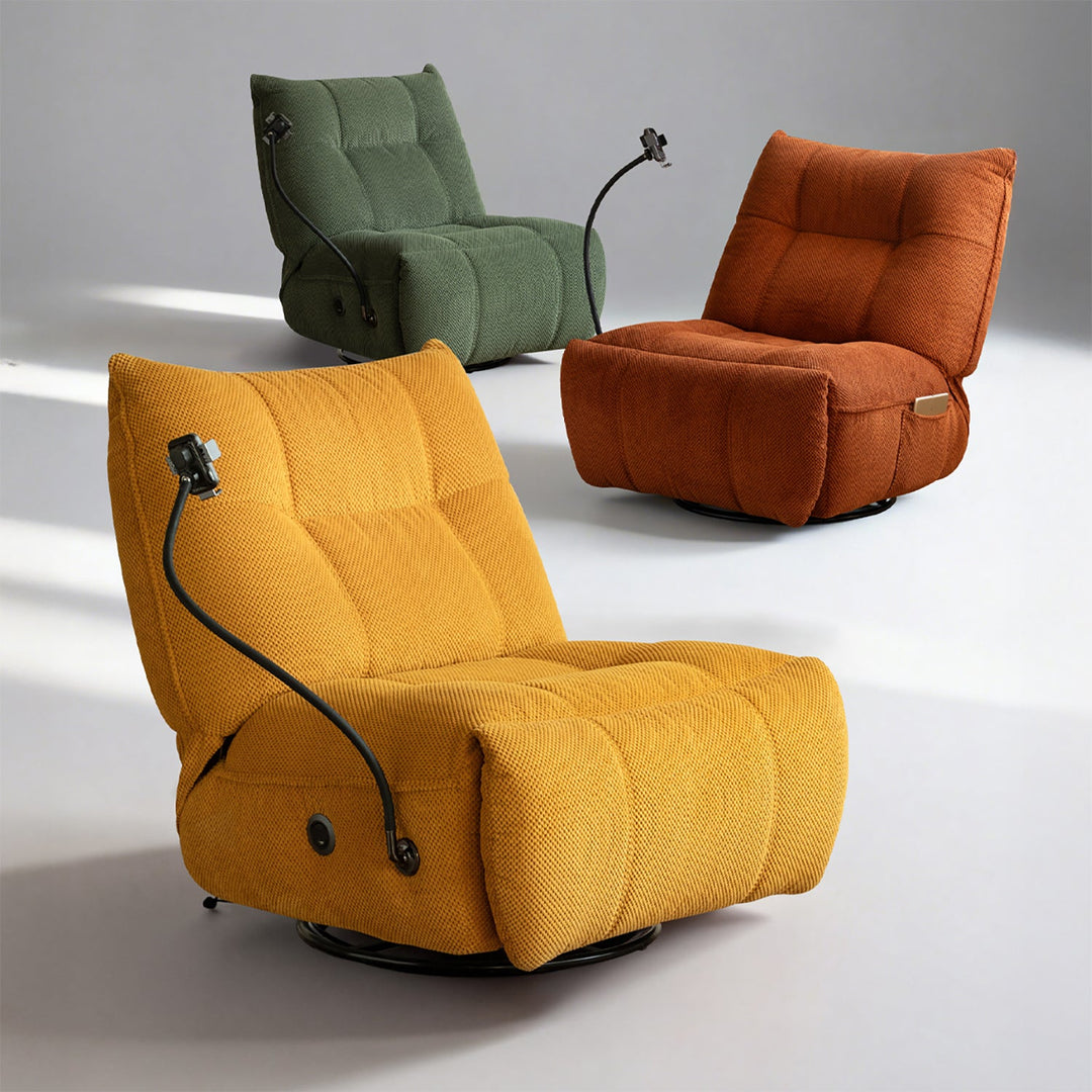 Cream Corduroy Velvet Fabric Electric Recliner 1 Seater Sofa With Phone Holder CHARGEVA